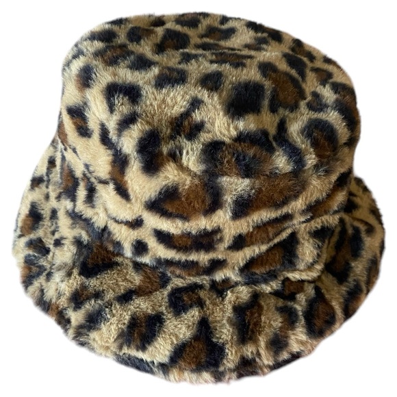 Leopard Animal Print Bucket Hat Faux Fur Fuzzy Packable - Picture 5 of 7